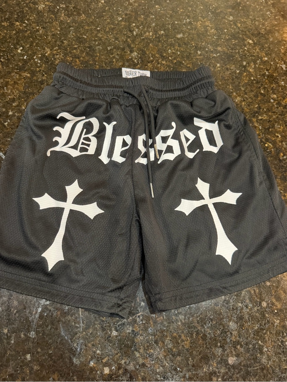Blessed Graphic Mesh Shorts - Black (Kids)